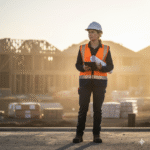 Construction women: A young female construction worker at work