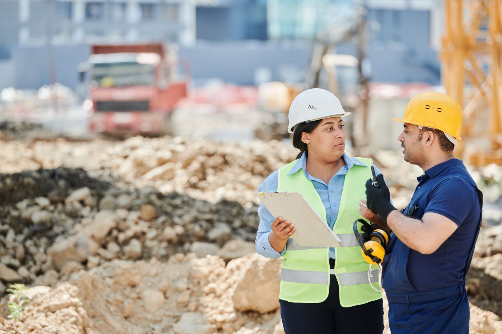 A construction worker speaking up during a toolbox talk